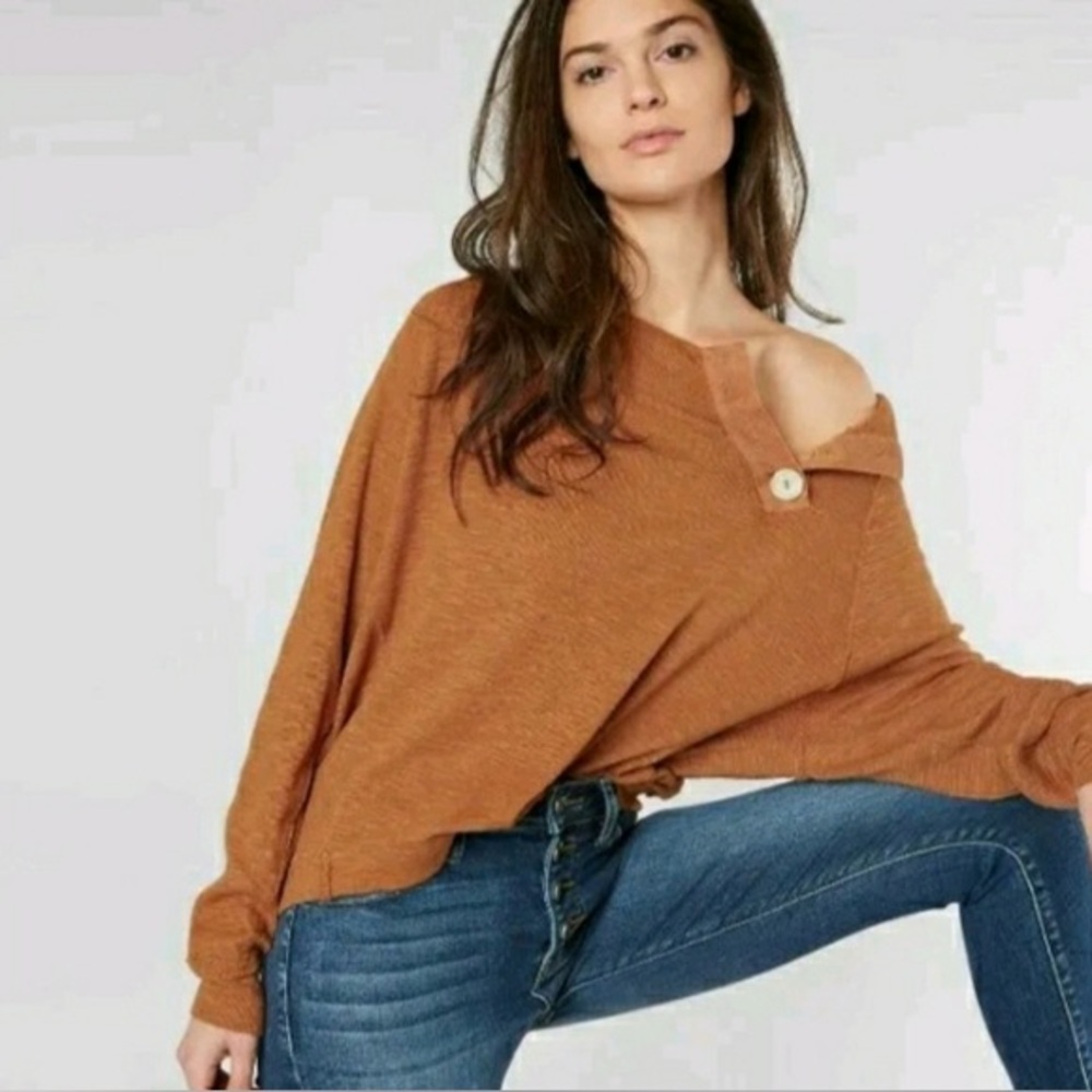 Free People We The Free Don't Forget Me Cedar Slub Scoopneck Big Button Top XS